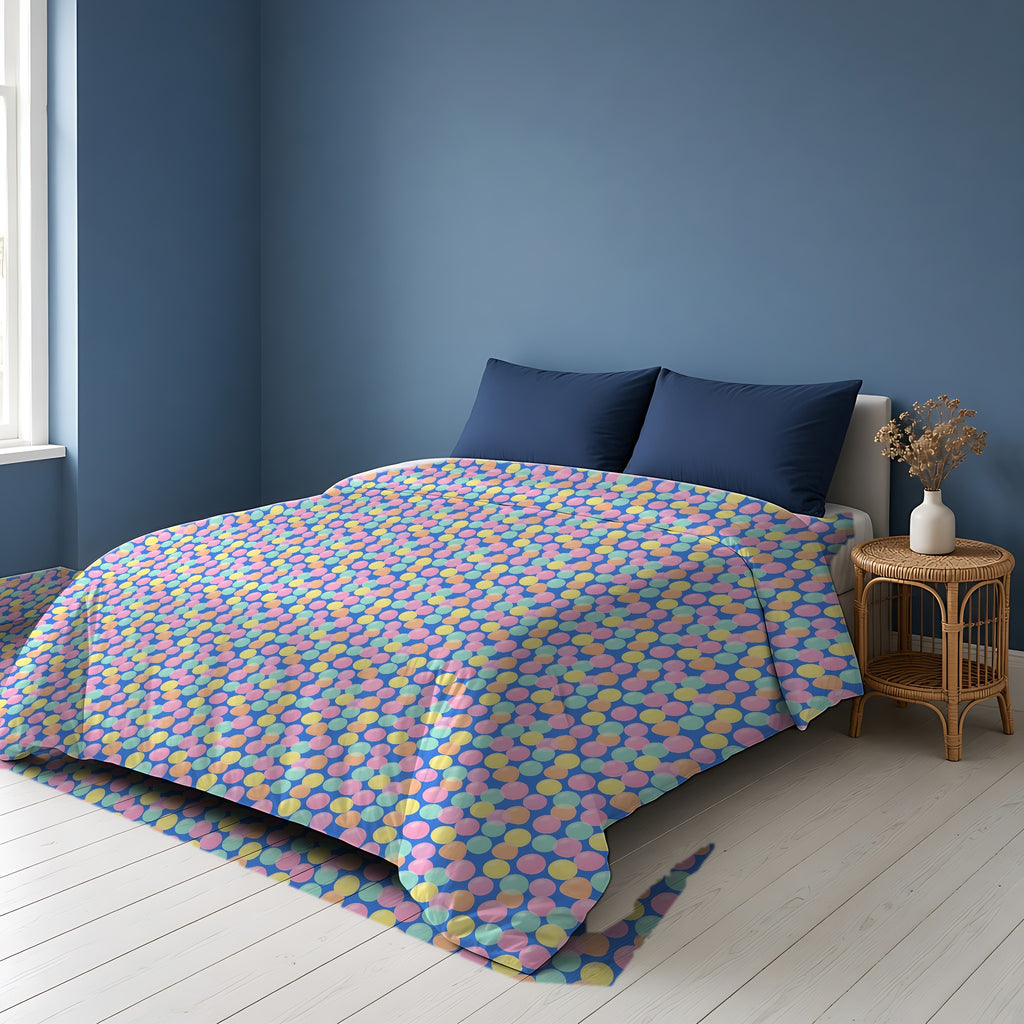 Gumdrop Orbs Cotton Duvet Cover on a bed in a Scandinavian blue bedroom