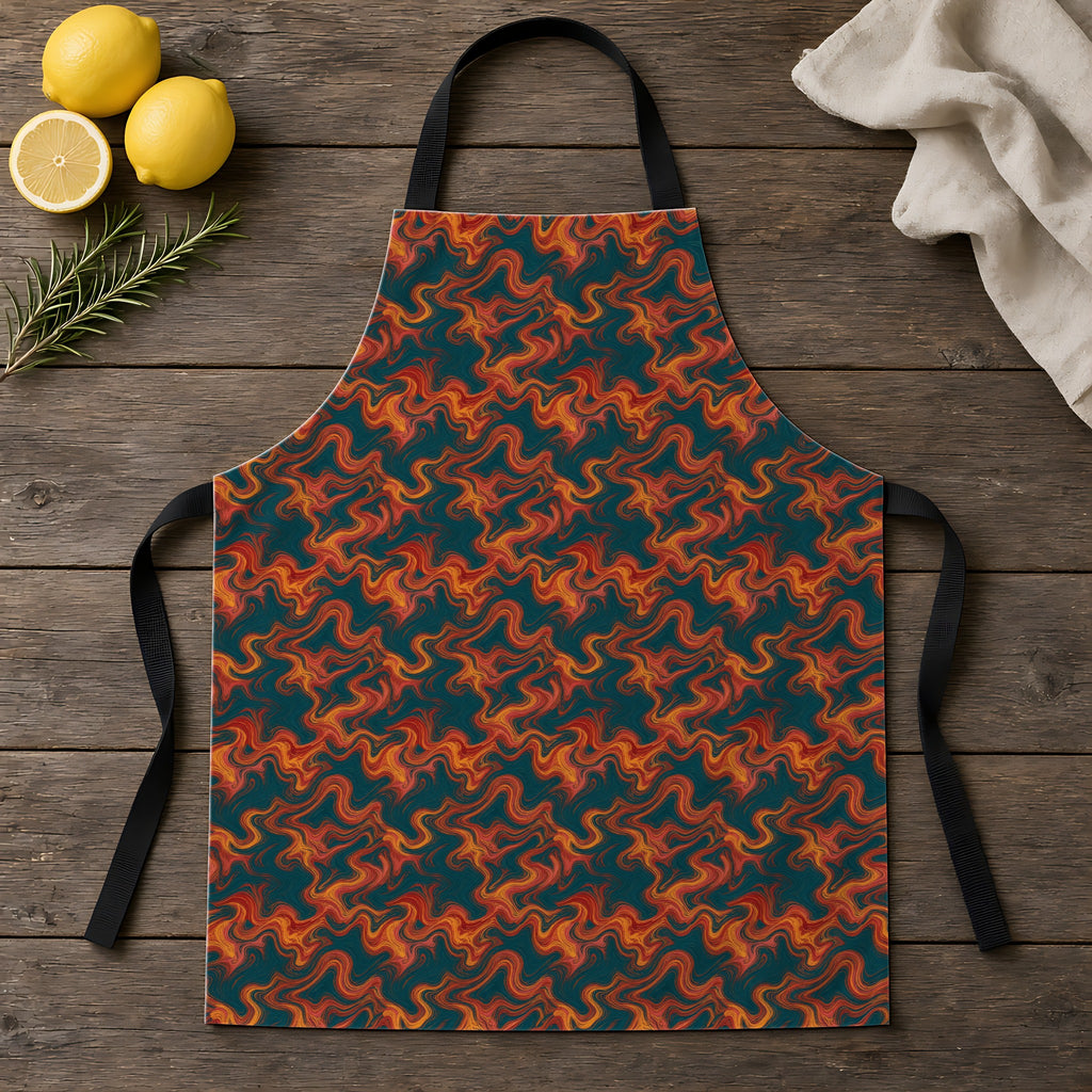 Serpentine Comb Apron laid flat on a rustic wooden table