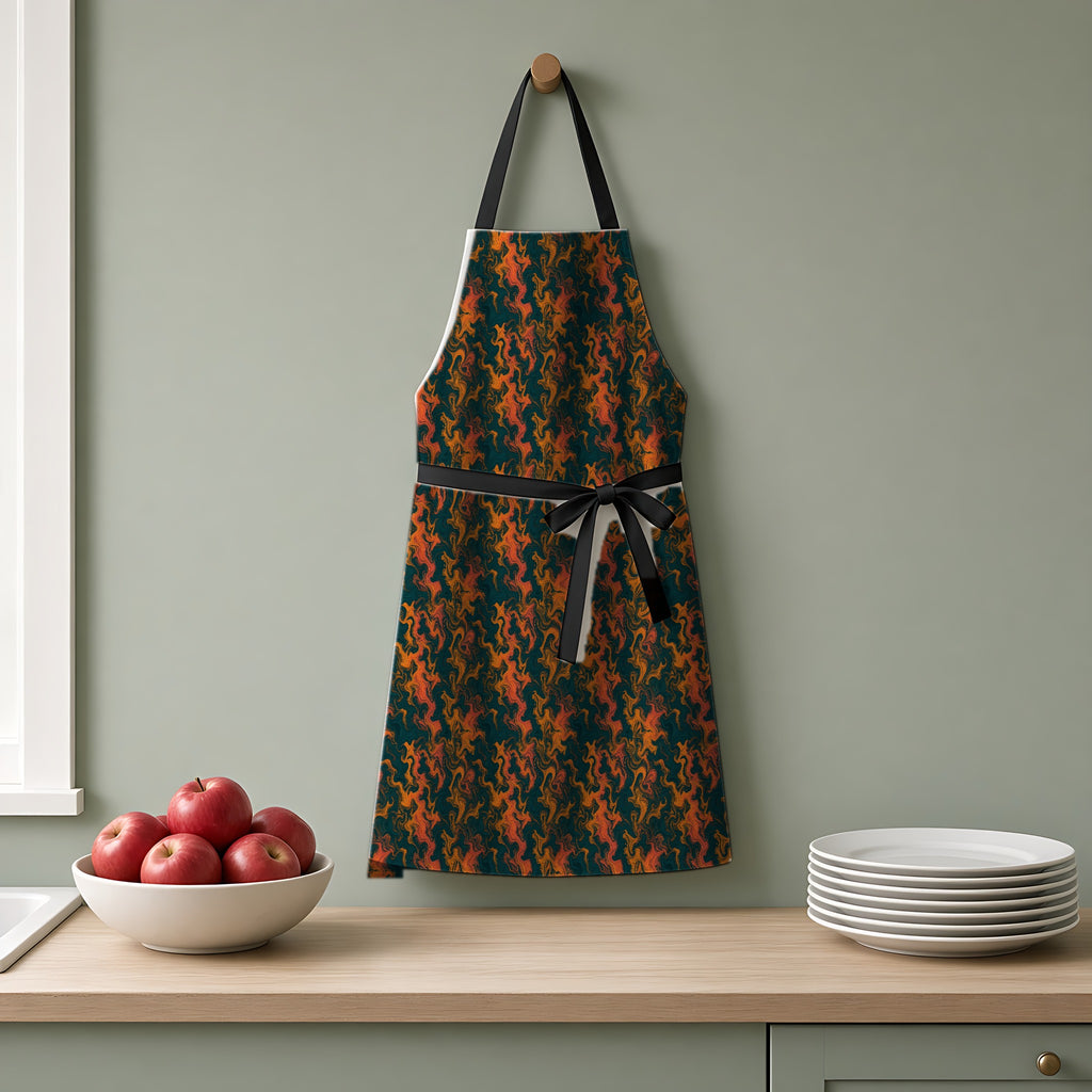 Swirl Vein Marble Apron hanging on a sage-green kitchen wall