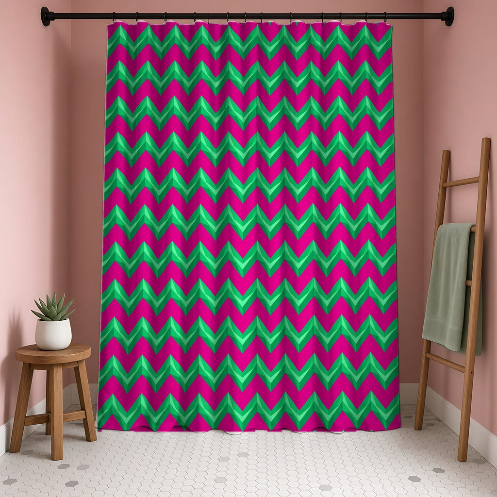 Broad Cut-Gem Chevrons Shower Curtain in a blush-pink bathroom