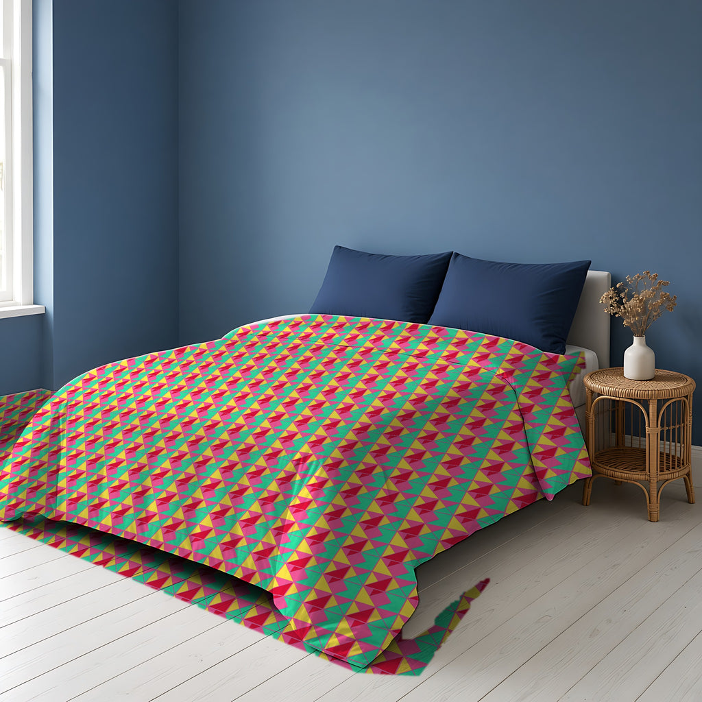 Jewel Block Quilt Comforter on a bed in a Scandinavian blue bedroom
