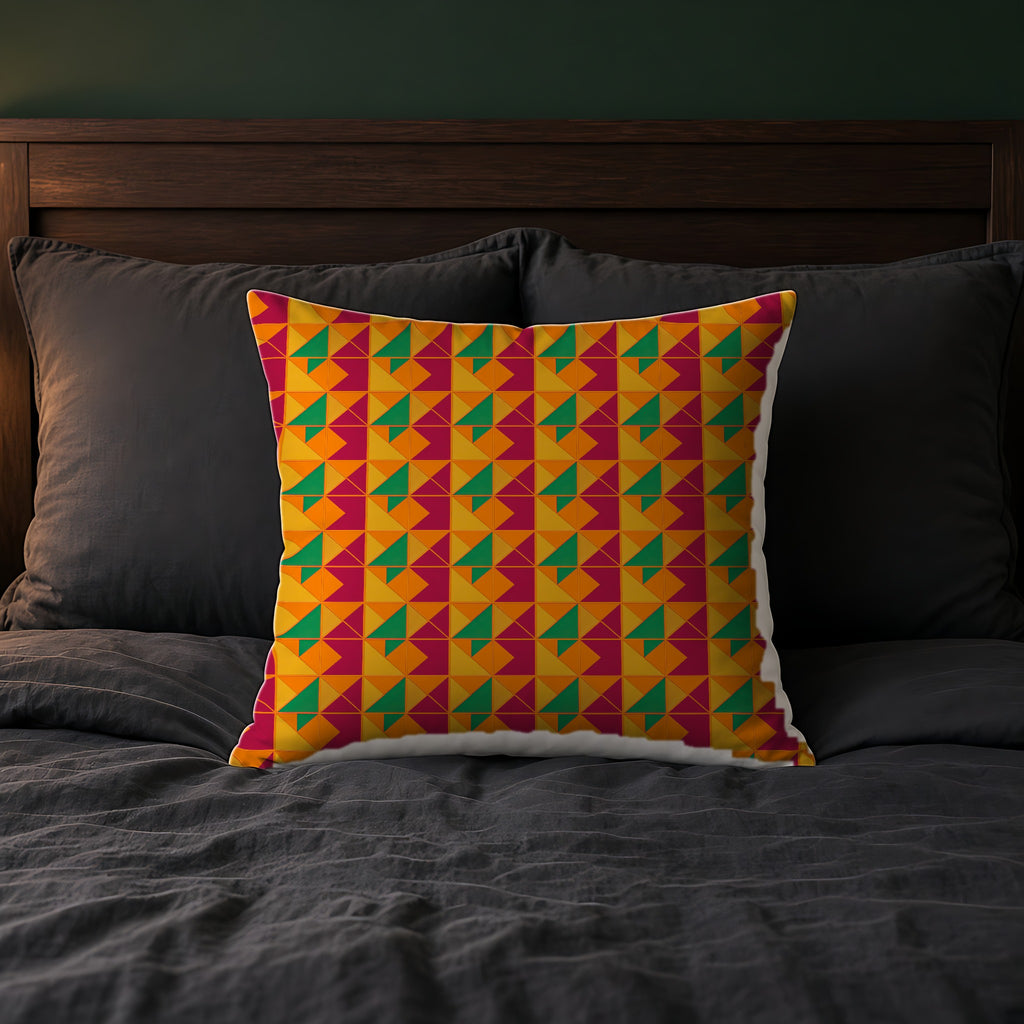 Jewel Block Quilt Faux Suede Cushion on a bed with charcoal bedding