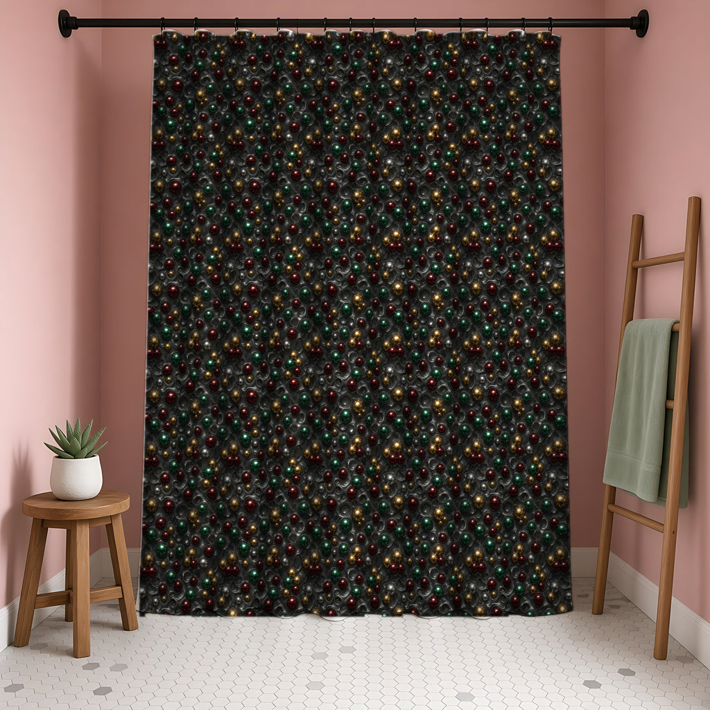 Jewel Bubble Clusters Shower Curtain in a blush-pink bathroom