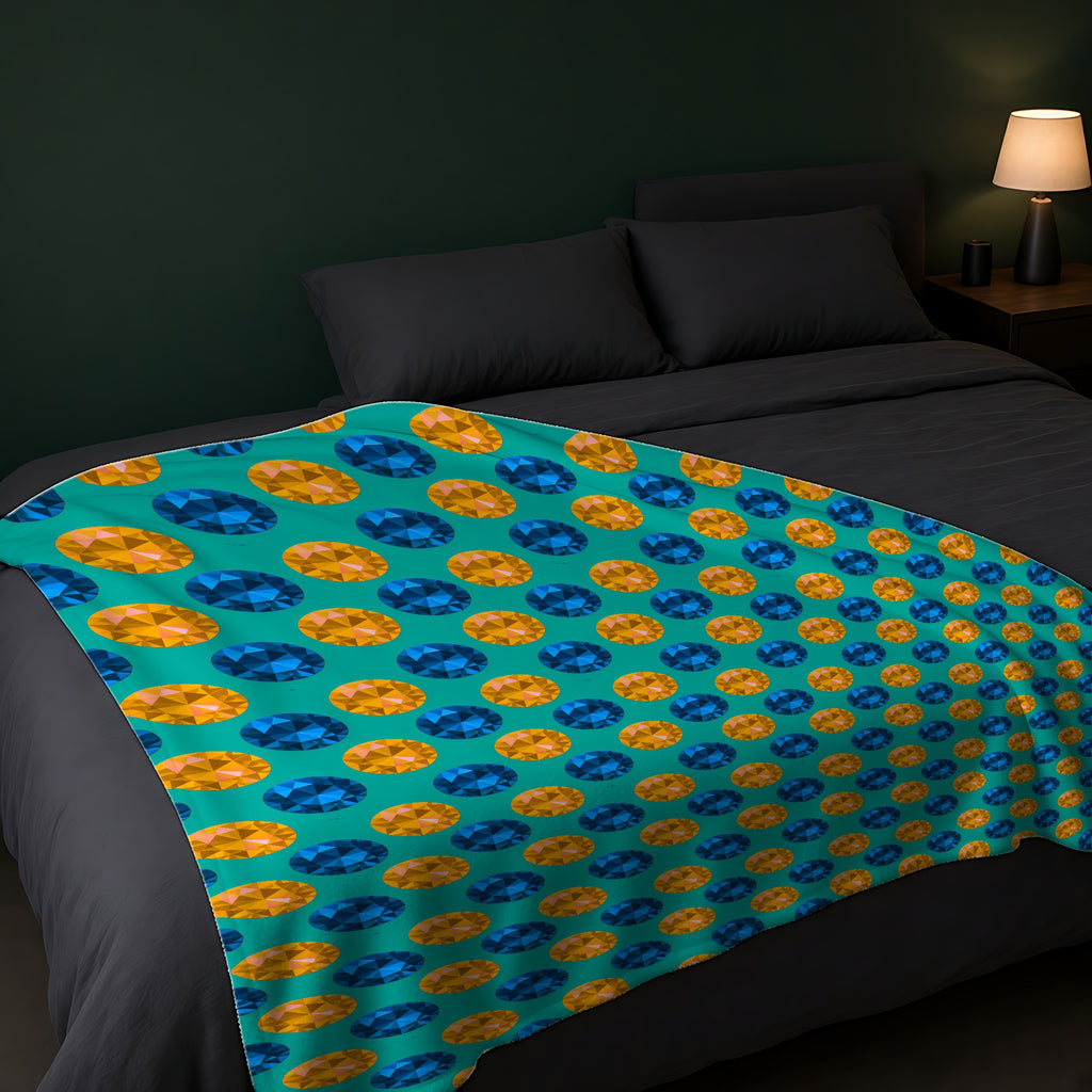 Half-Drop Gem Grid Sherpa Fleece Blanket across the foot of a dark bed