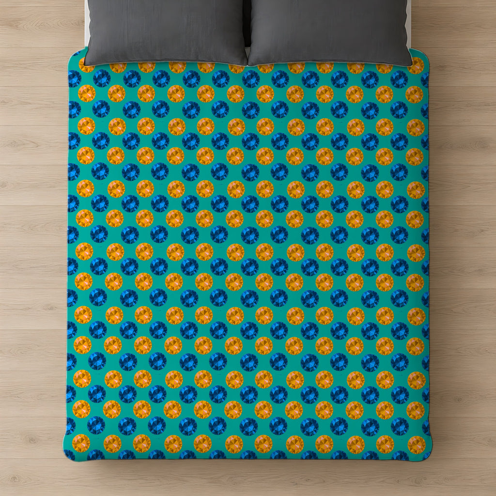 Half-Drop Gem Grid Comforter on a bed, seen from above