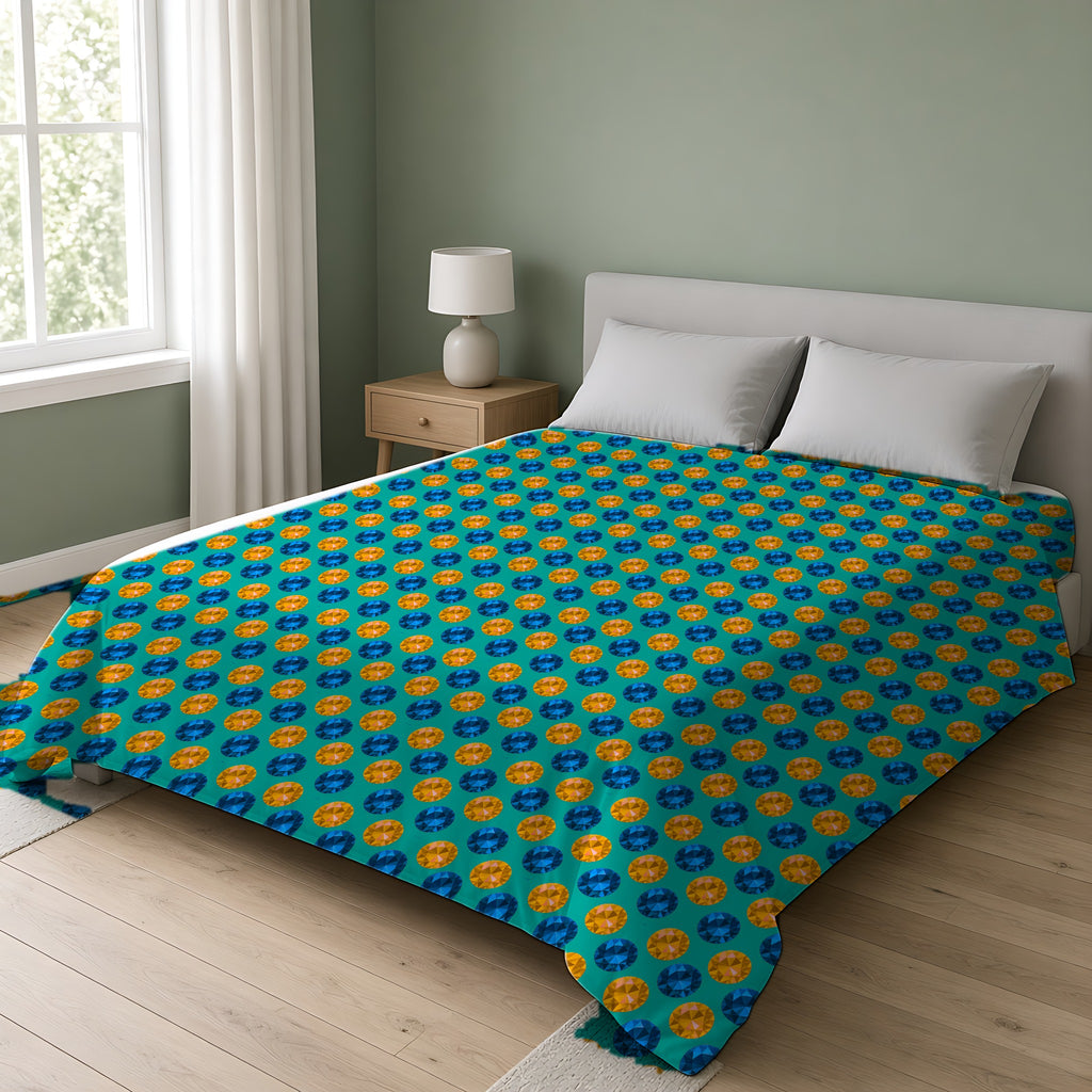 Half-Drop Gem Grid Cotton Duvet Cover on a double bed in a bright sage-green bedroom