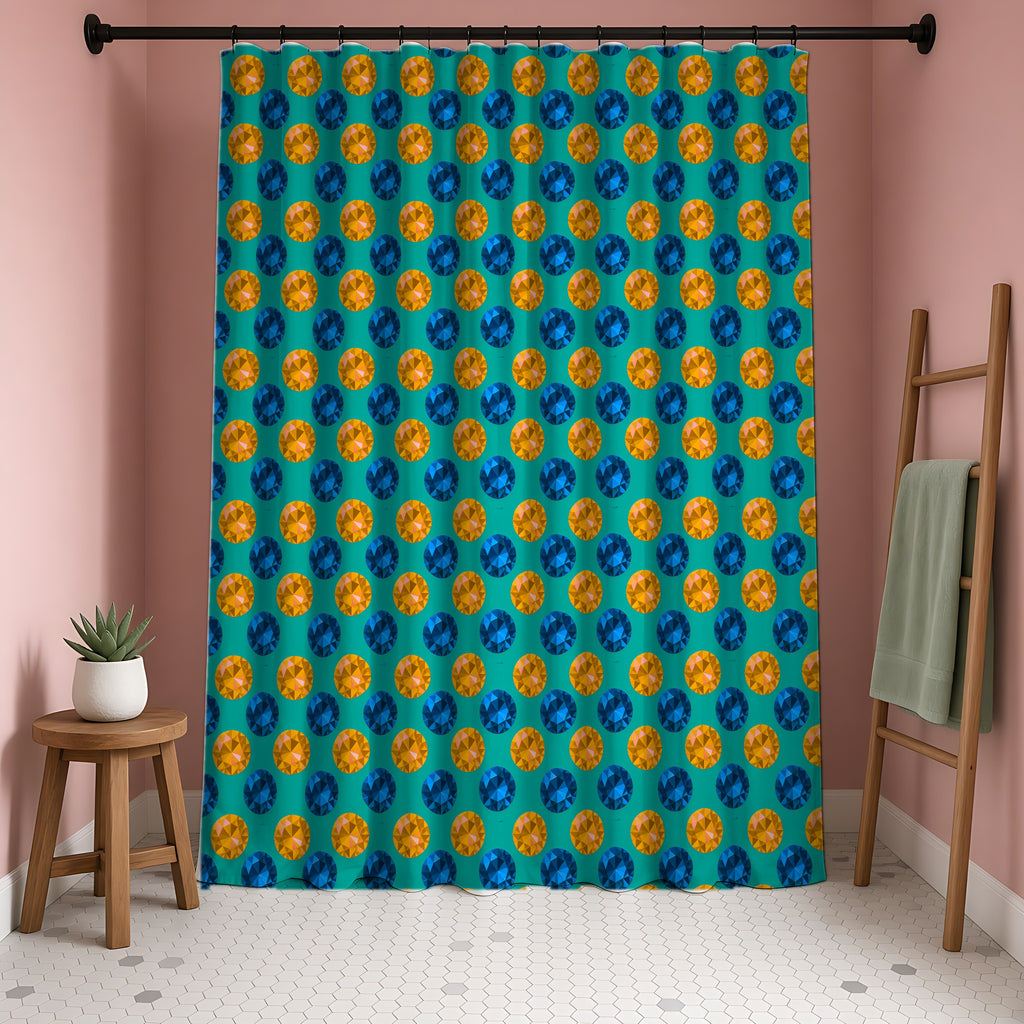 Half-Drop Gem Grid Shower Curtain in a blush-pink bathroom