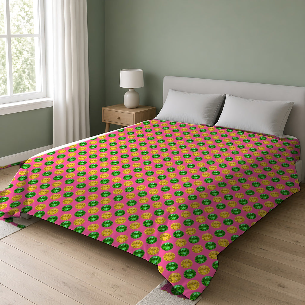 Half-Drop Gem Grid Cotton Duvet Cover on a double bed in a bright sage-green bedroom