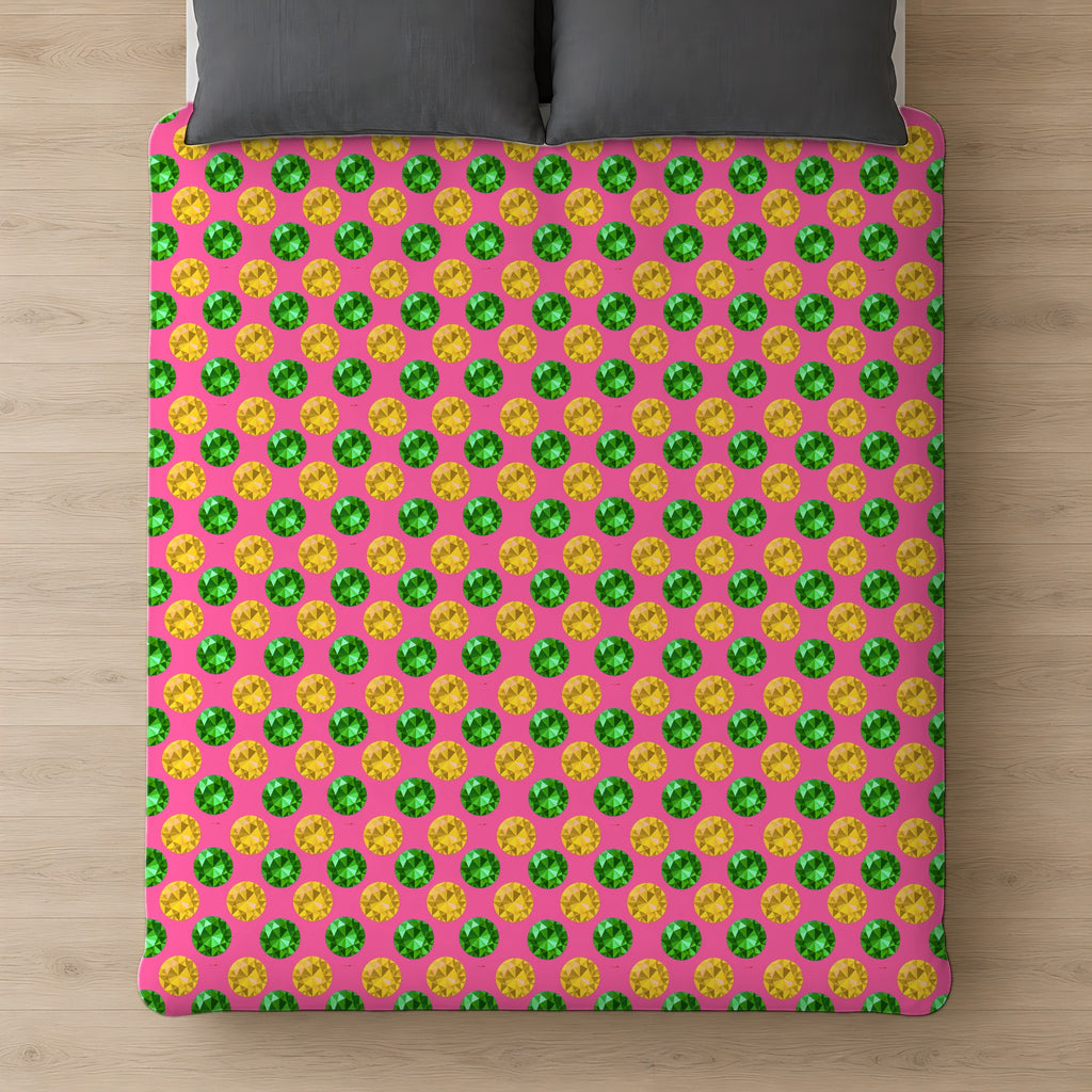 Half-Drop Gem Grid Cotton Duvet Cover on a bed, seen from above