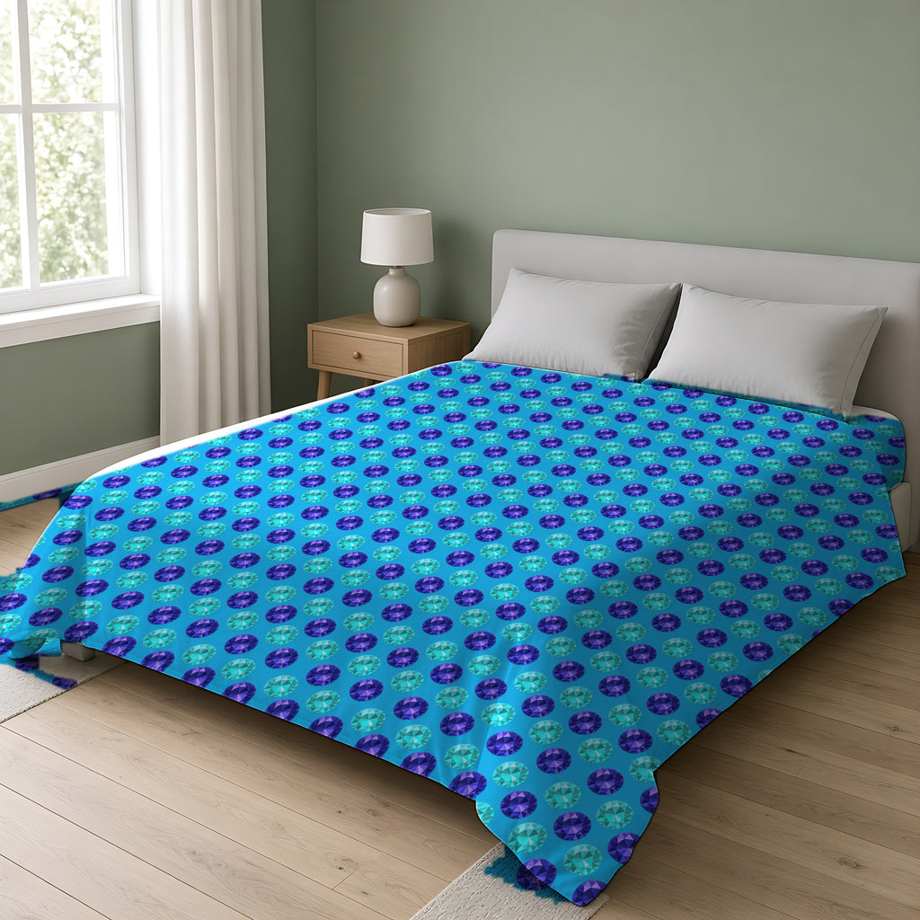Half-Drop Gem Grid Cotton Duvet Cover on a double bed in a bright sage-green bedroom