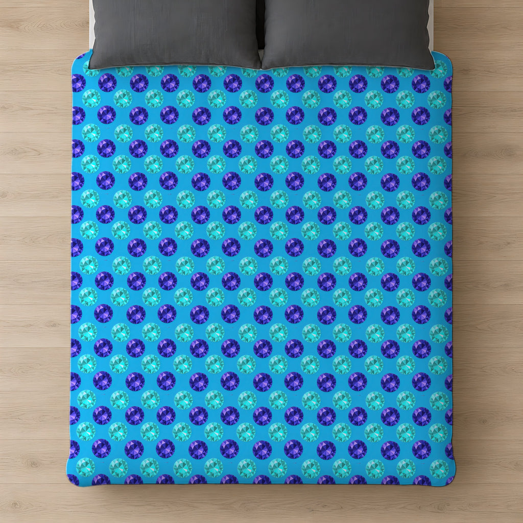 Half-Drop Gem Grid Cotton Duvet Cover on a bed, seen from above
