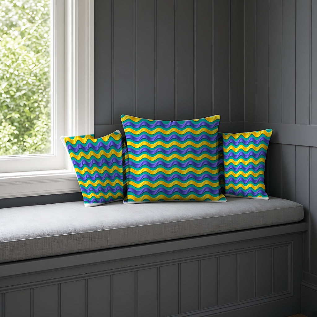 Satin Wave Bands Faux Suede Cushion on a window seat