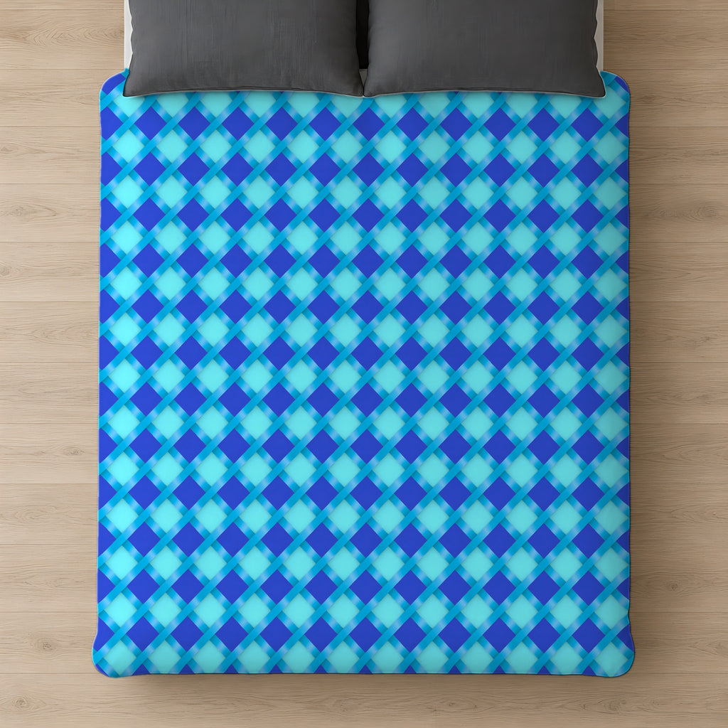 Broad Diamond Trellis Cotton Duvet Cover on a bed, seen from above
