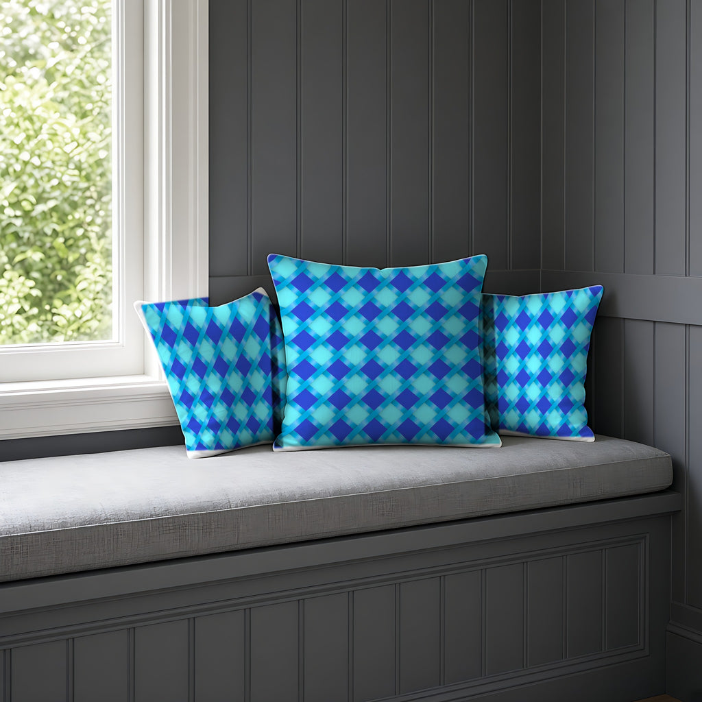 Broad Diamond Trellis Faux Suede Cushion on a window seat