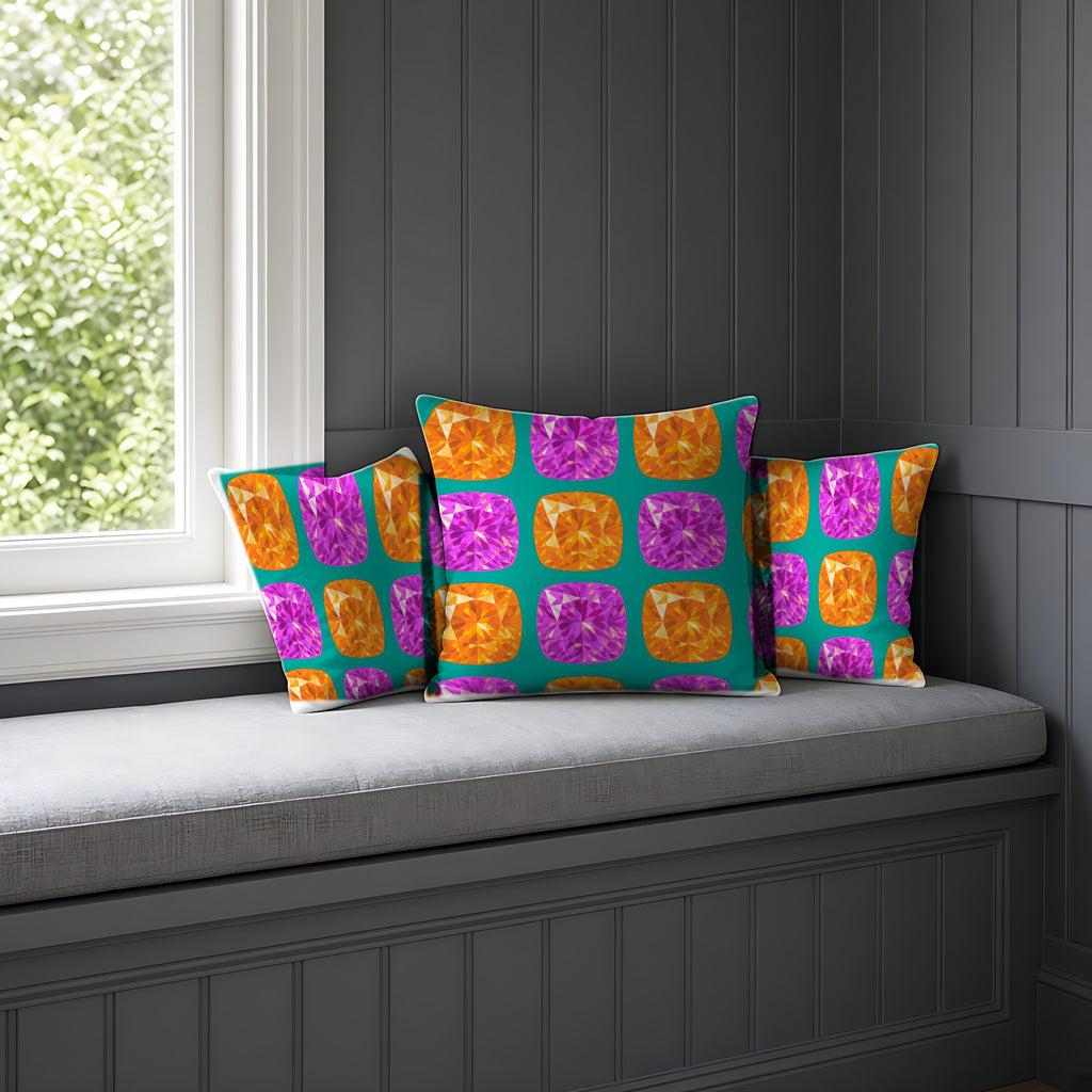 Giant Cut Gem Grid Faux Suede Cushion on a window seat