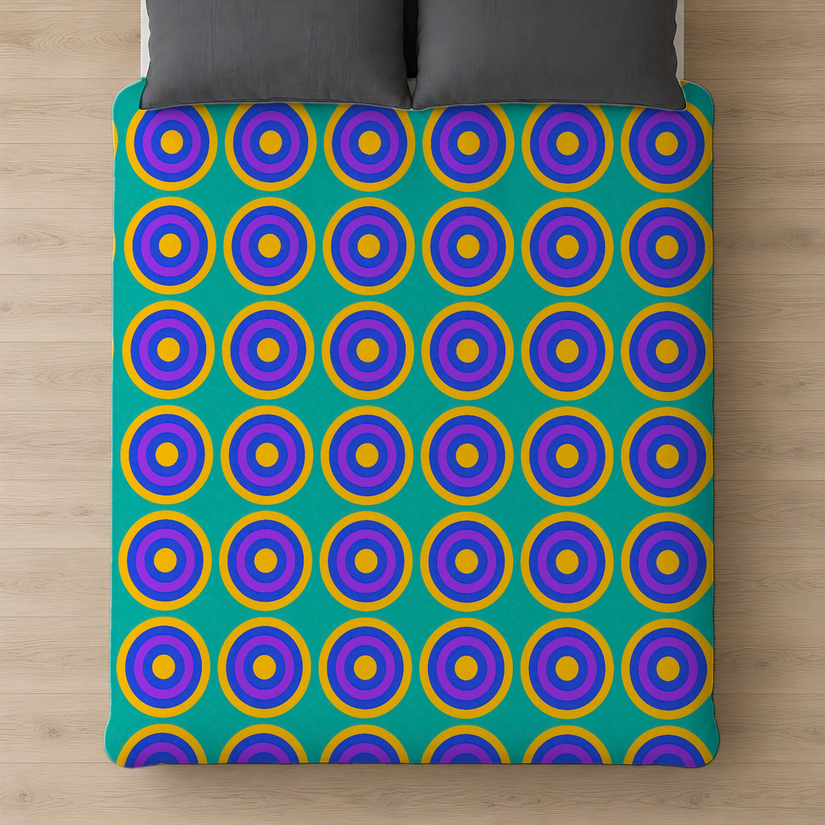 Mega Ring Grid Comforter on a bed, seen from above