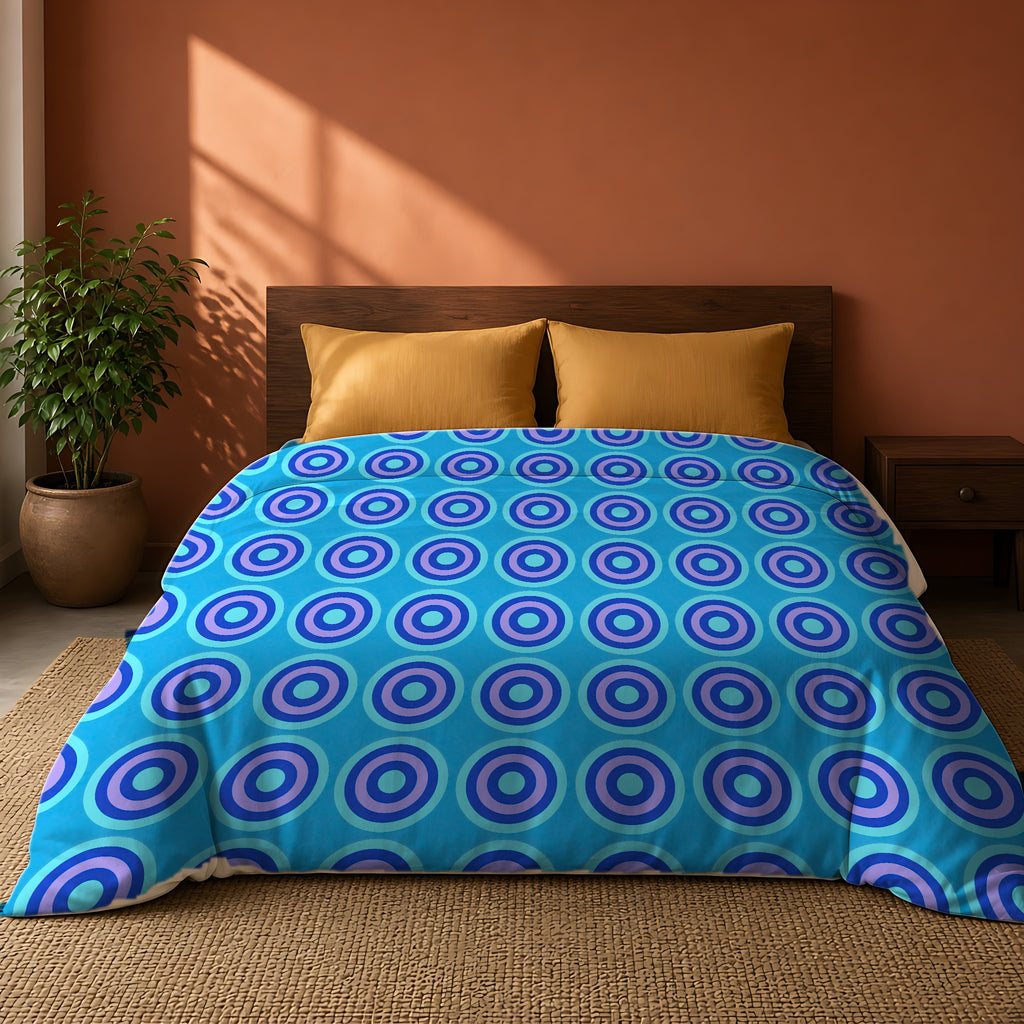 Mega Ring Grid Comforter on a king bed against a warm terracotta wall