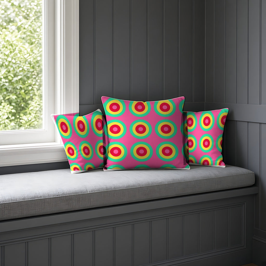 Giant Op-Art Jewel Rings Faux Suede Cushion on a window seat