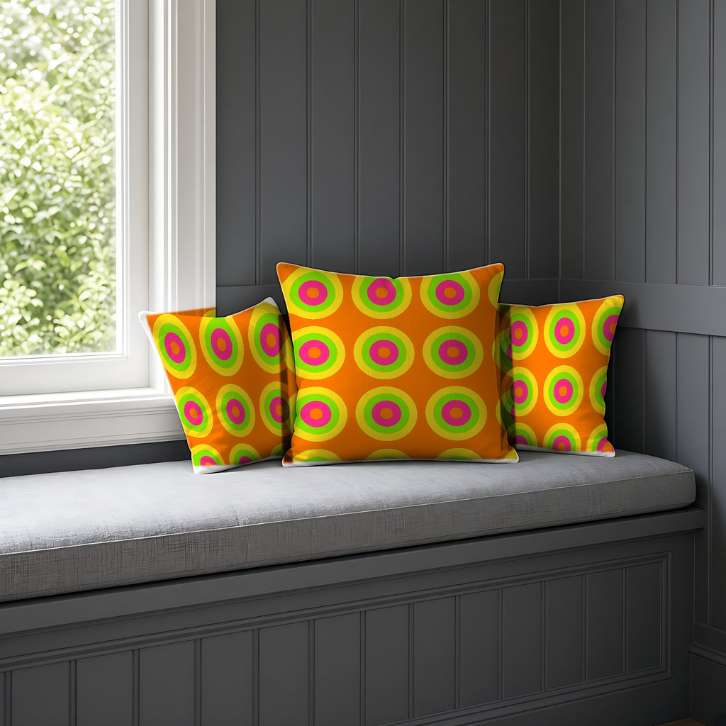 Giant Op-Art Jewel Rings Faux Suede Cushion on a window seat