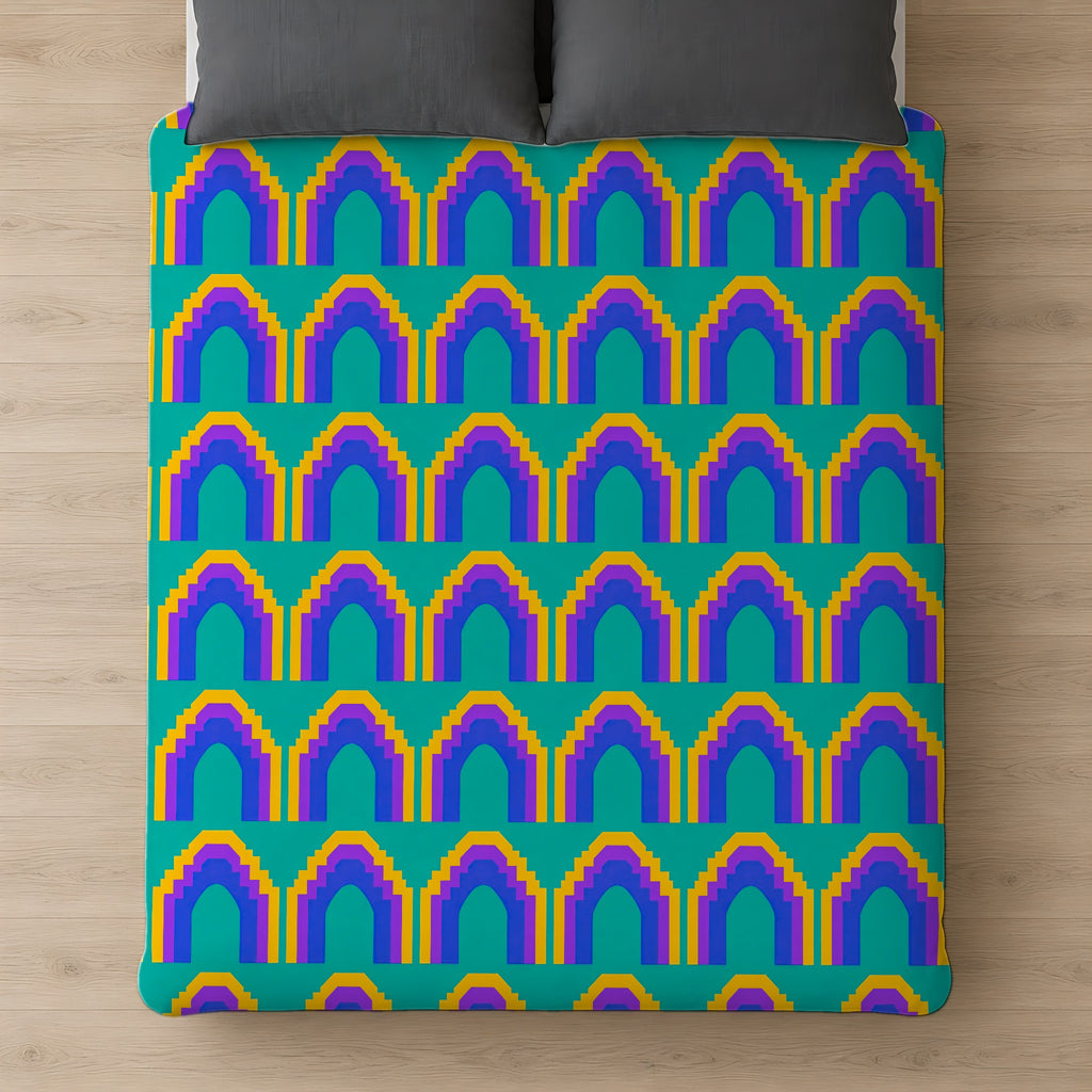 Grand Stepped Arches Comforter on a bed, seen from above