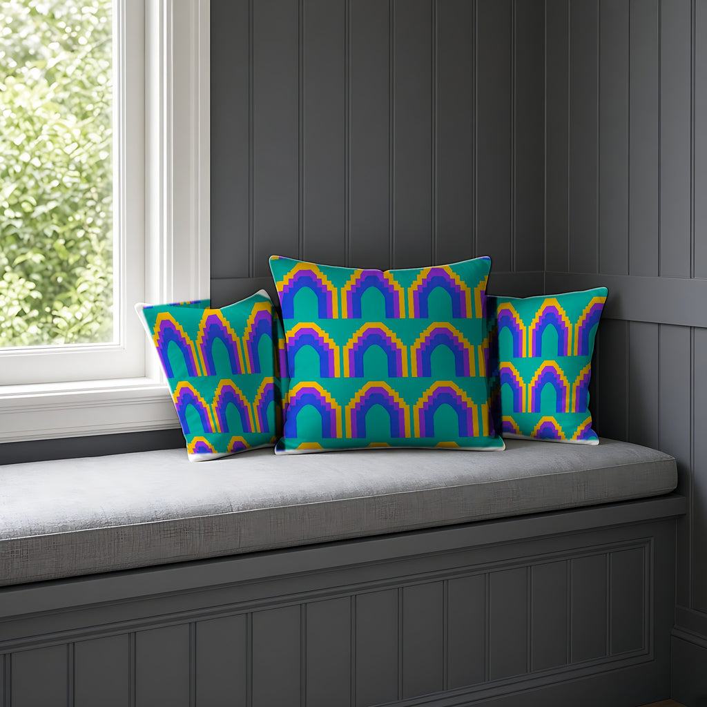 Grand Stepped Arches Faux Suede Cushion on a window seat