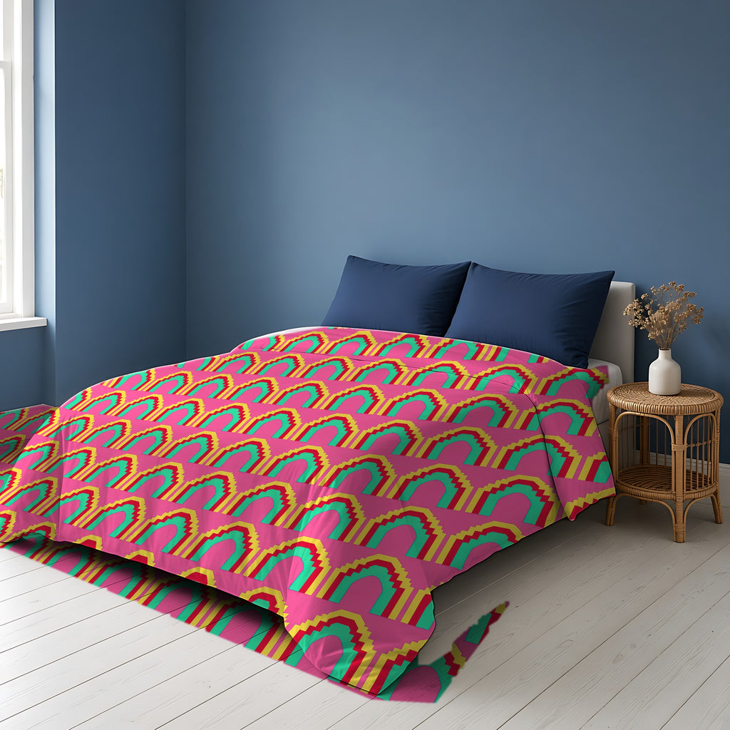Grand Stepped Arches Cotton Duvet Cover on a bed in a Scandinavian blue bedroom