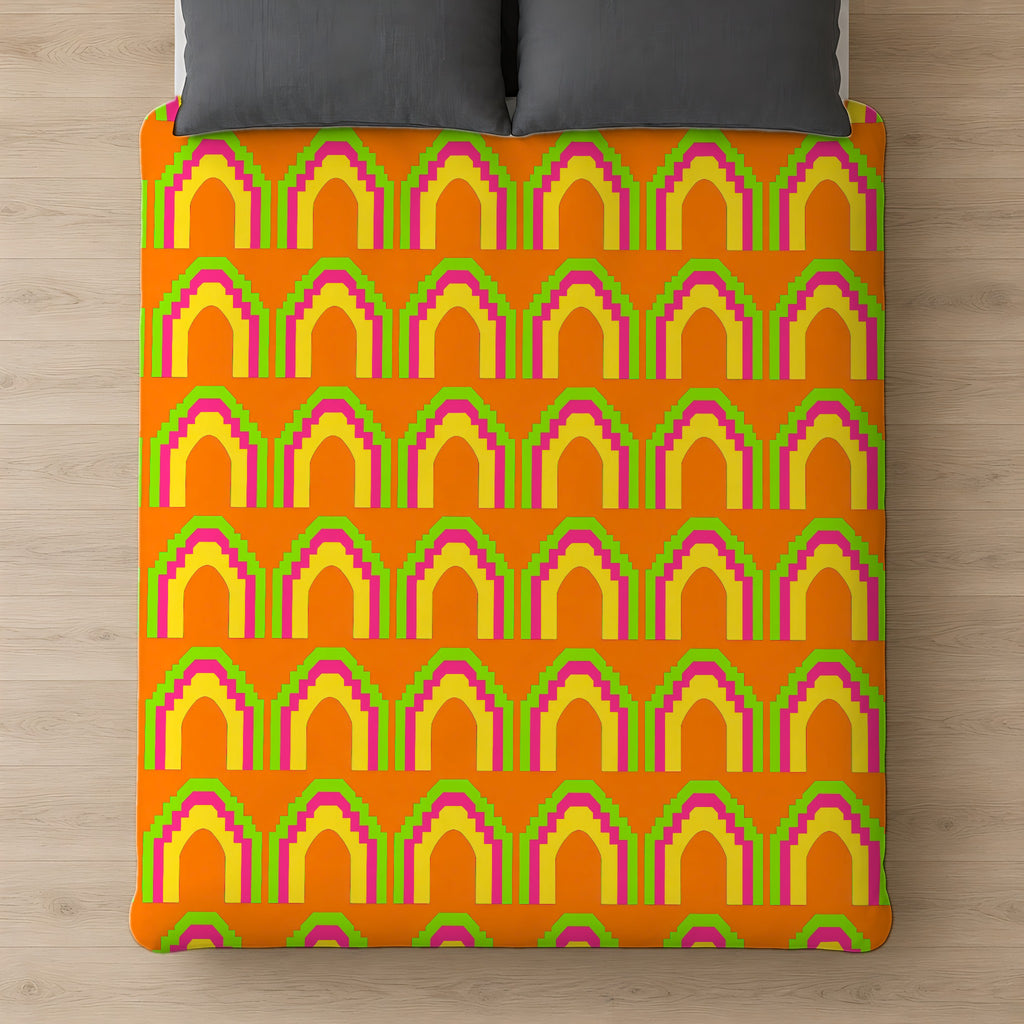 Grand Stepped Arches Comforter on a bed, seen from above