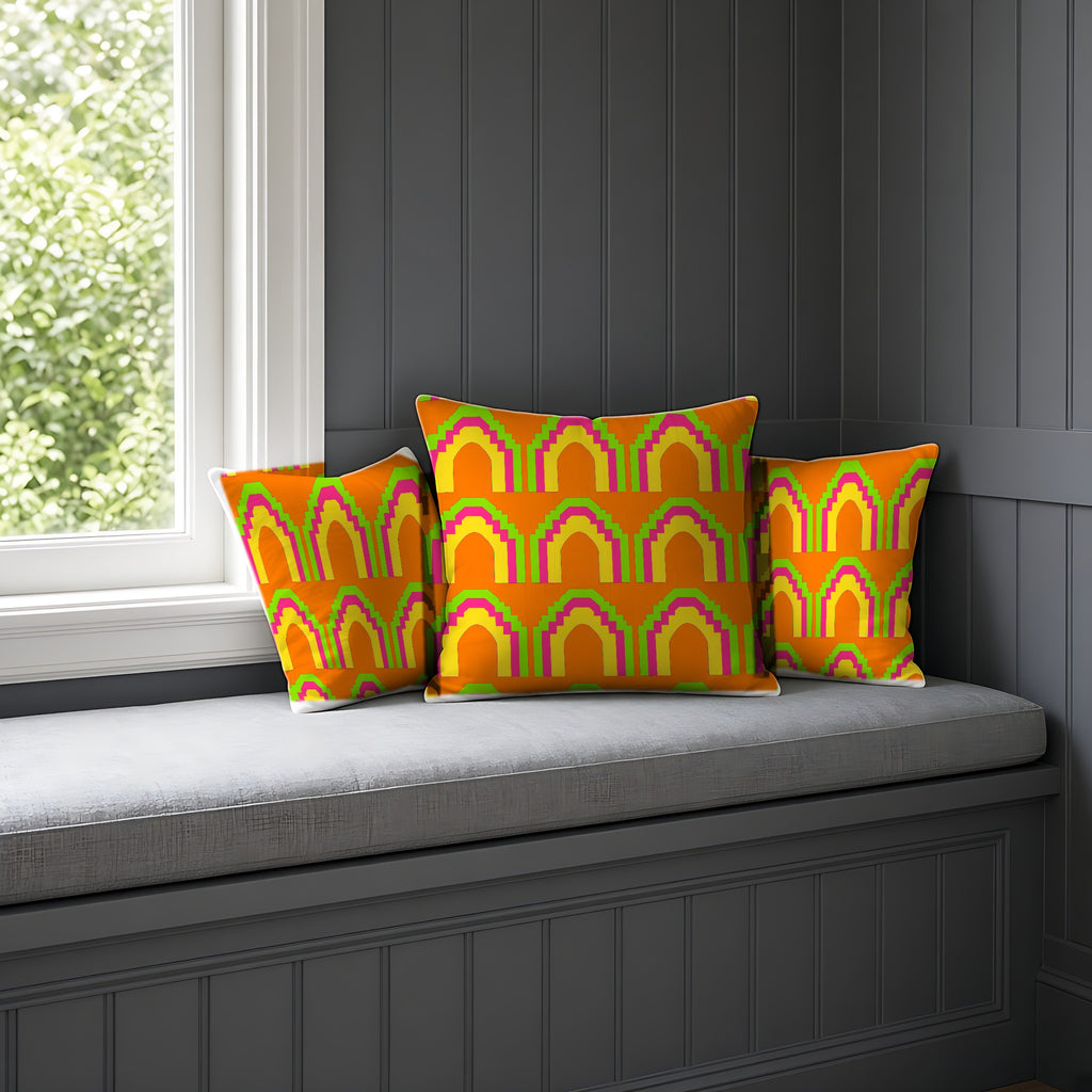 Grand Stepped Arches Faux Suede Cushion on a window seat