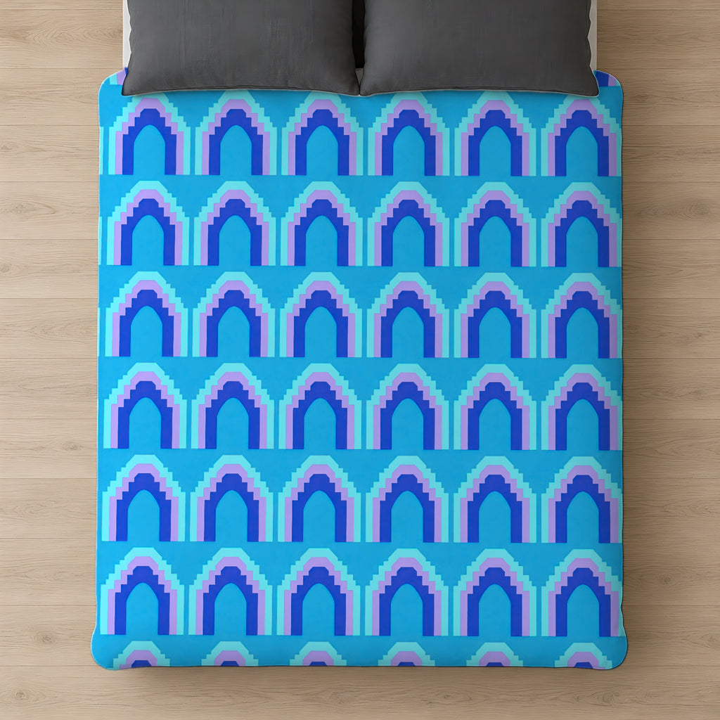 Grand Stepped Arches Cotton Duvet Cover on a bed, seen from above