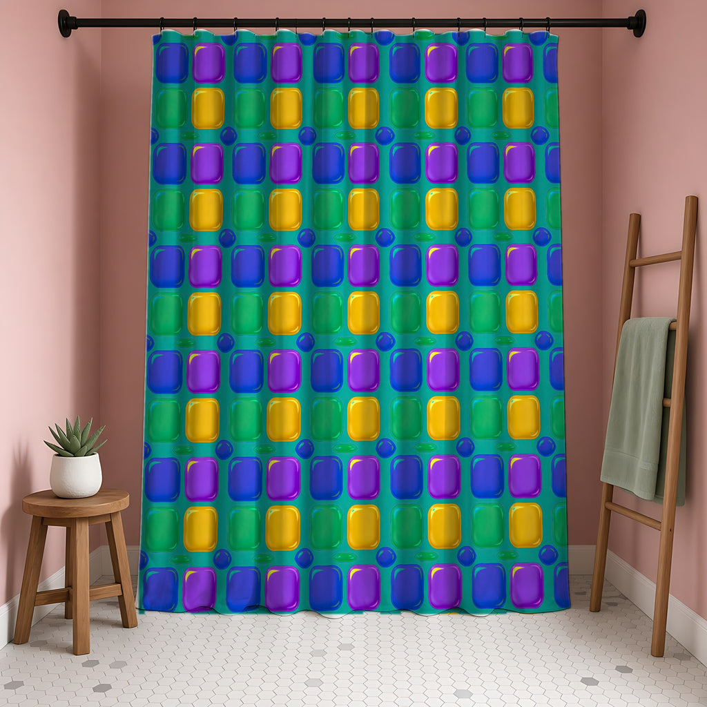 Giant Puffy Glass Cushions Shower Curtain in a blush-pink bathroom
