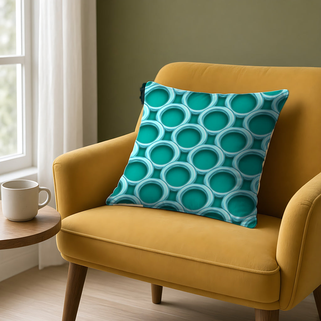 Big Ring Weave Faux Suede Cushion on a mustard armchair by a window