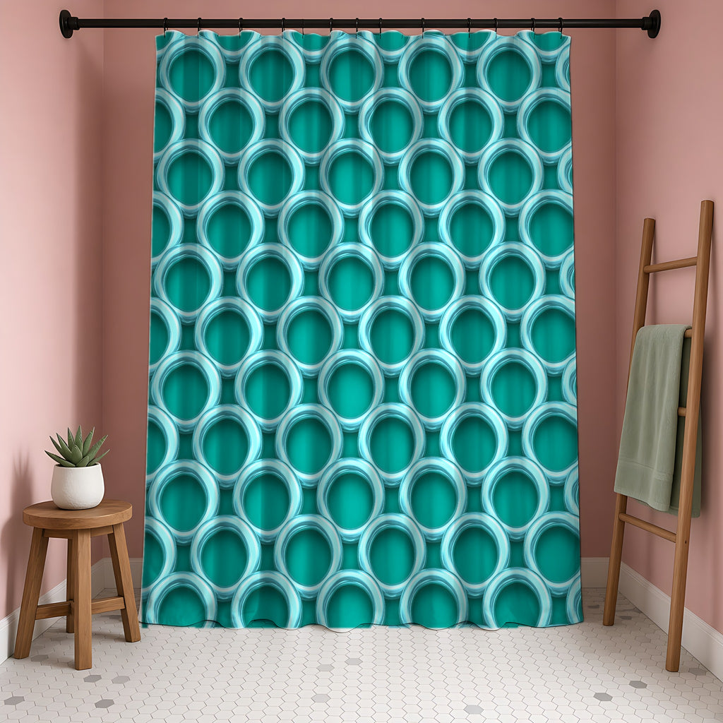 Big Ring Weave Shower Curtain in a blush-pink bathroom