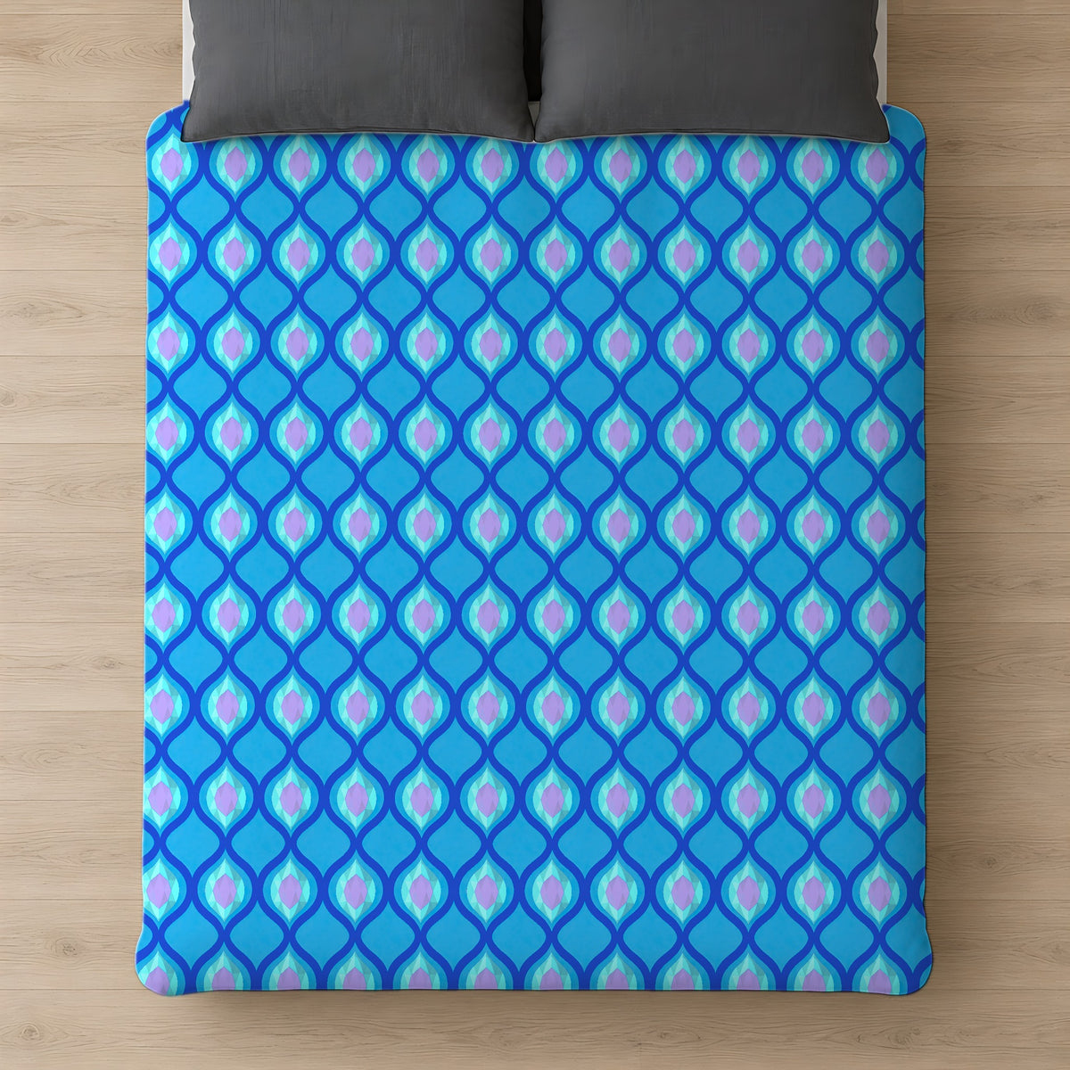 Grand Ogee Lattice II Comforter on a bed, seen from above