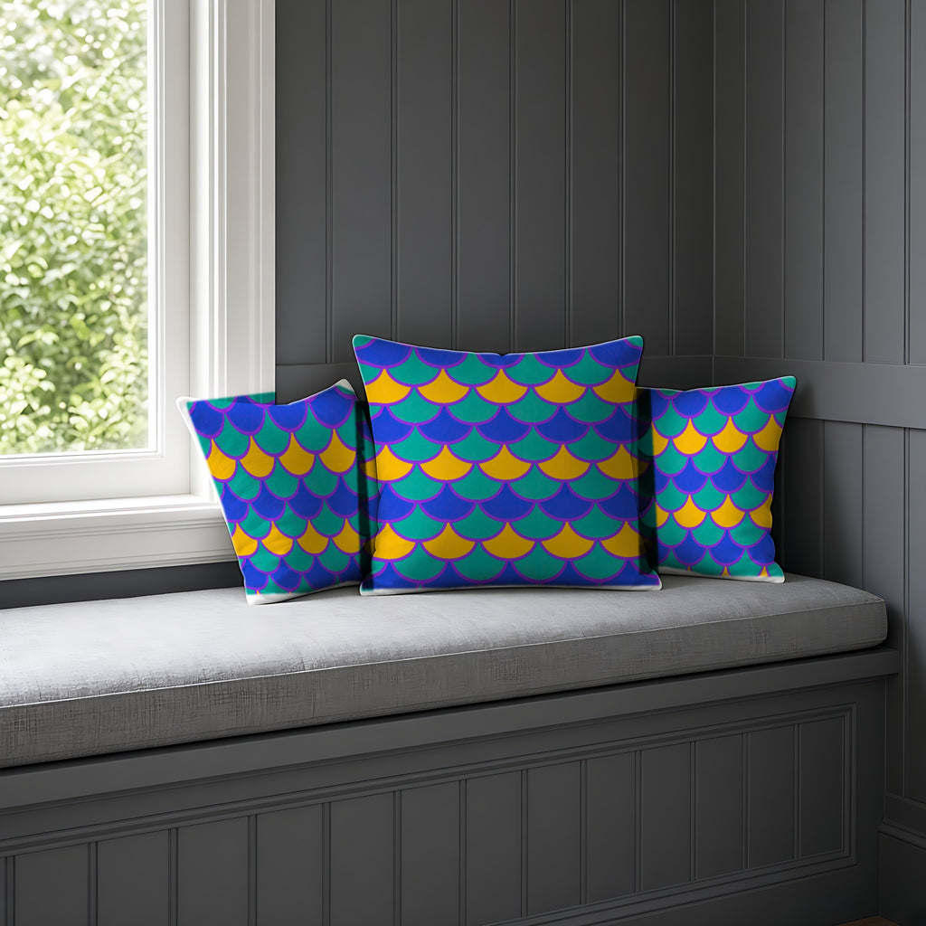 Big Jewel Scales II Faux Suede Cushion on a window seat