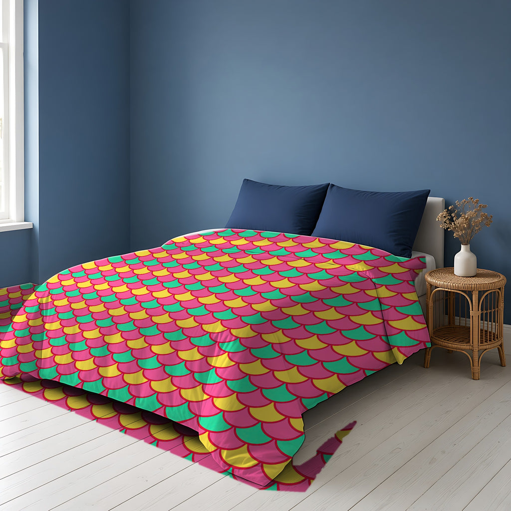 Big Jewel Scales II Cotton Duvet Cover on a bed in a Scandinavian blue bedroom