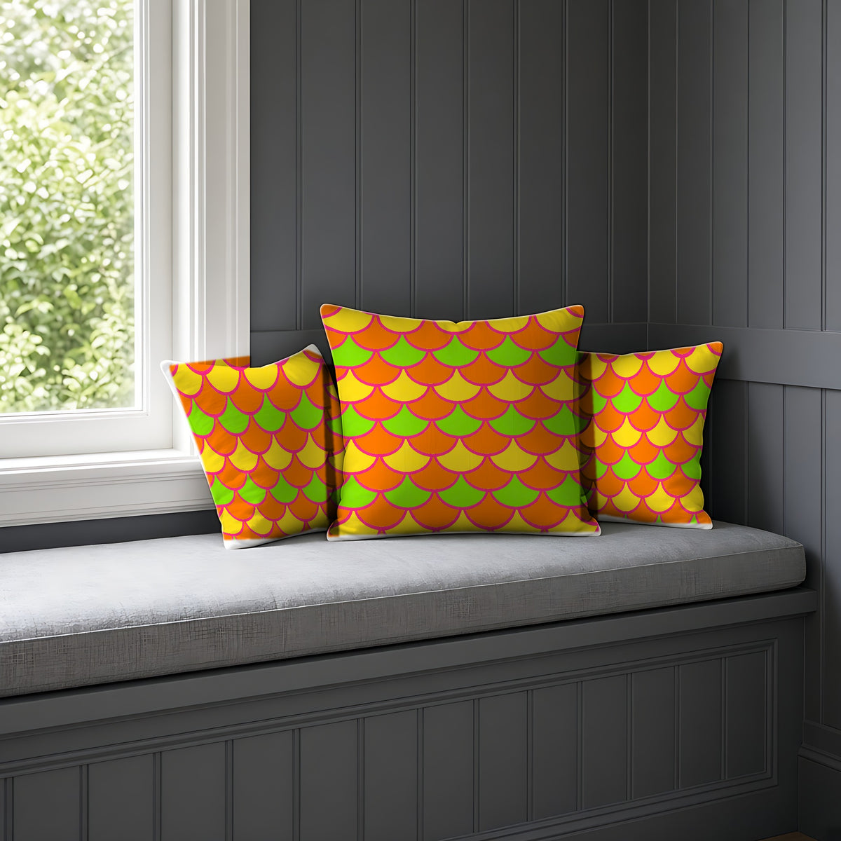 Big Jewel Scales II Faux Suede Cushion on a window seat