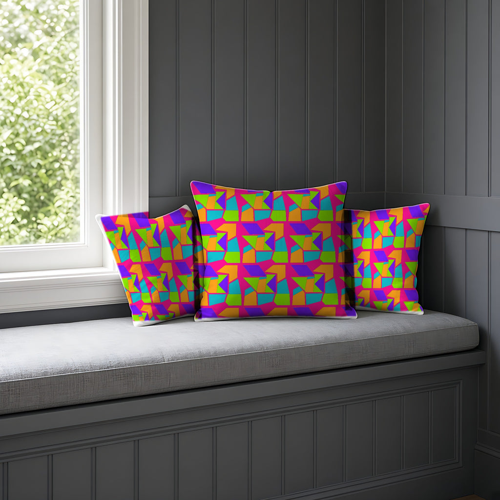 Cubist Block Quilt Faux Suede Cushion on a window seat