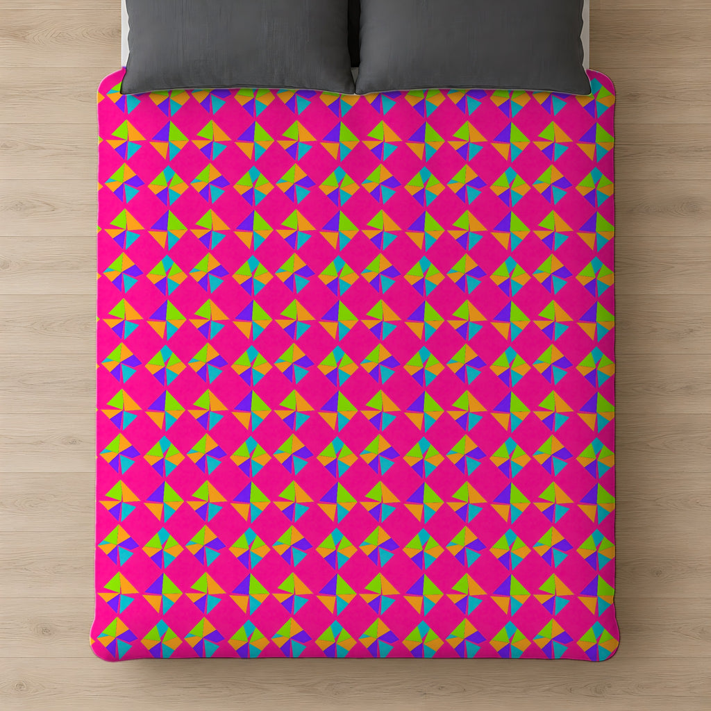 Stacked Cubist Prisms Cotton Duvet Cover on a bed, seen from above