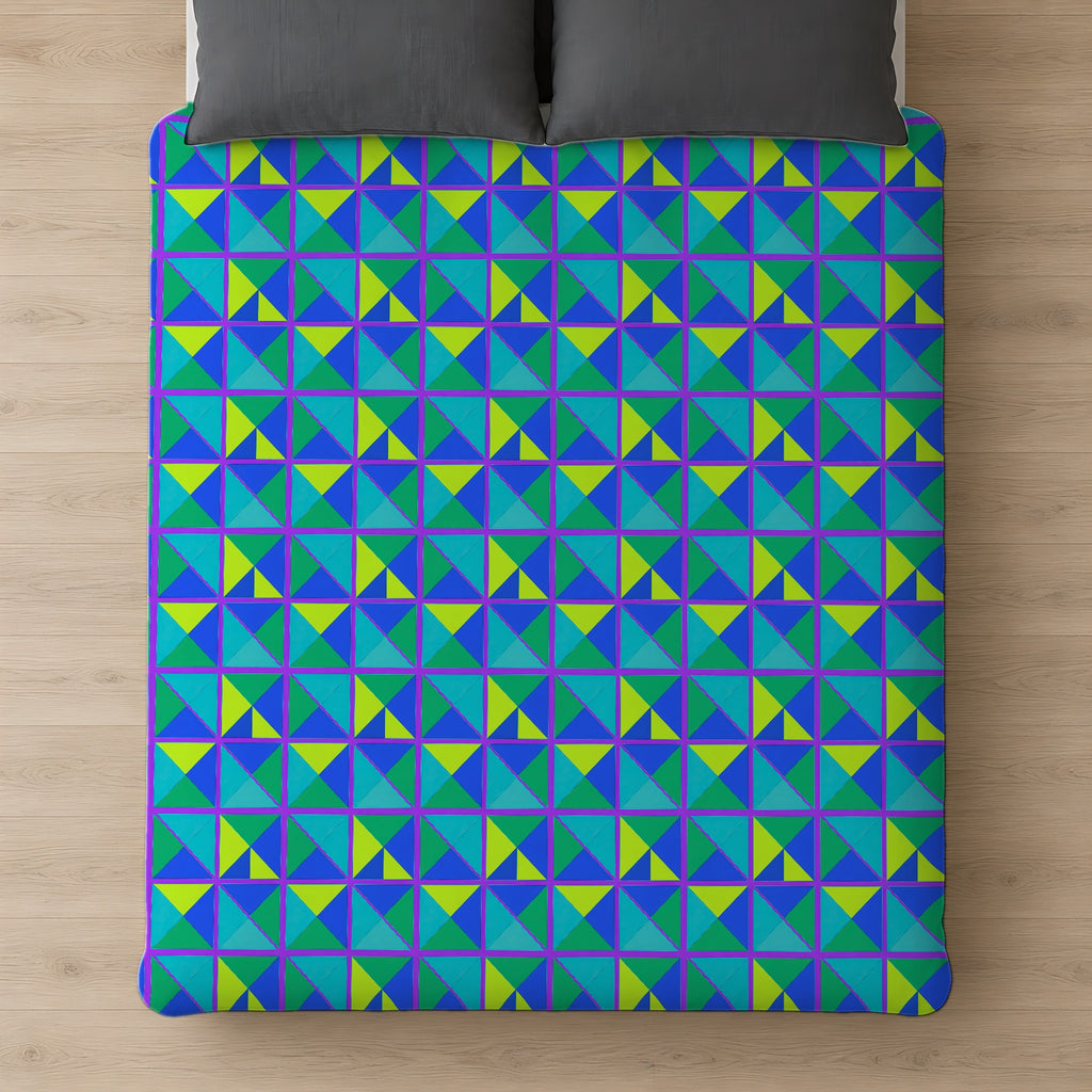 Split Square Fiesta Comforter on a bed, seen from above