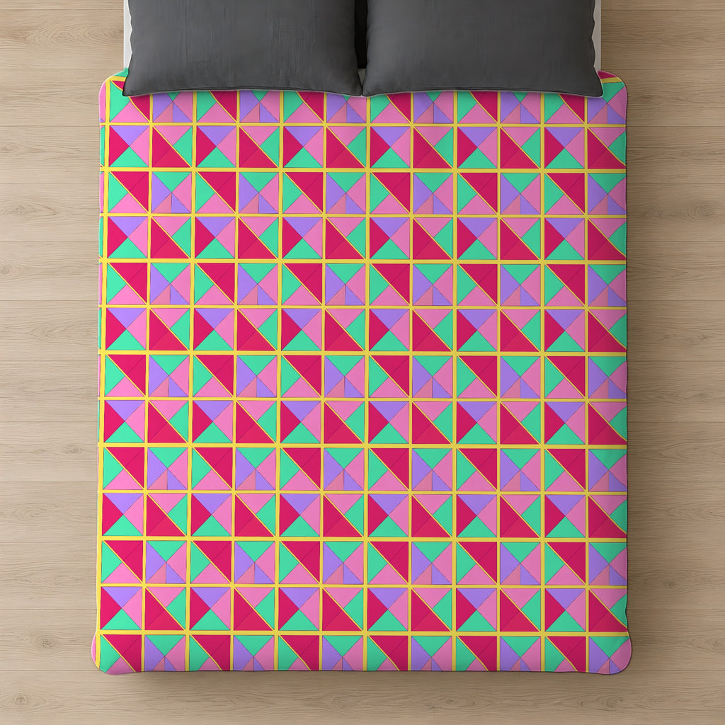 Split Square Fiesta Comforter on a bed, seen from above