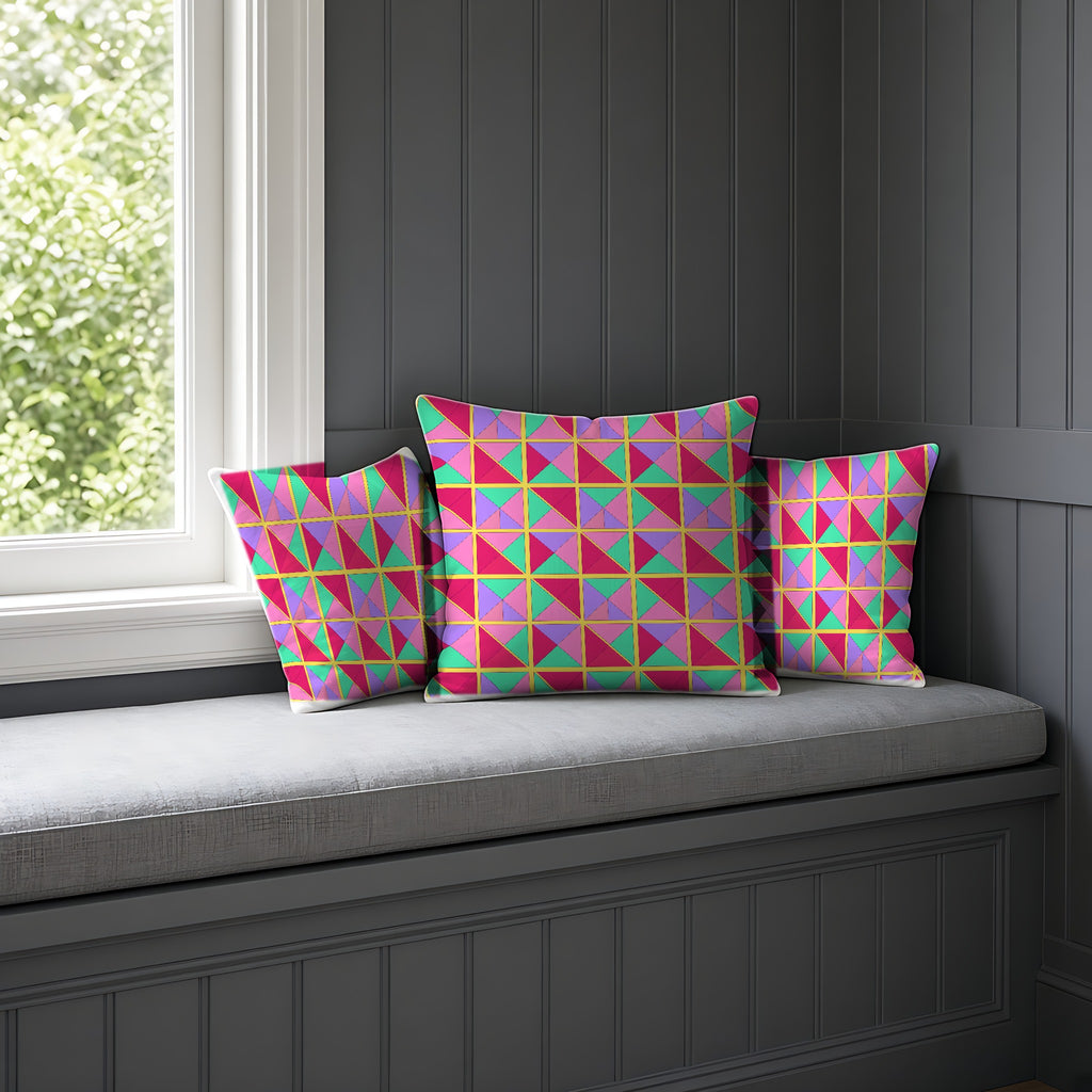 Split Square Fiesta Faux Suede Cushion on a window seat