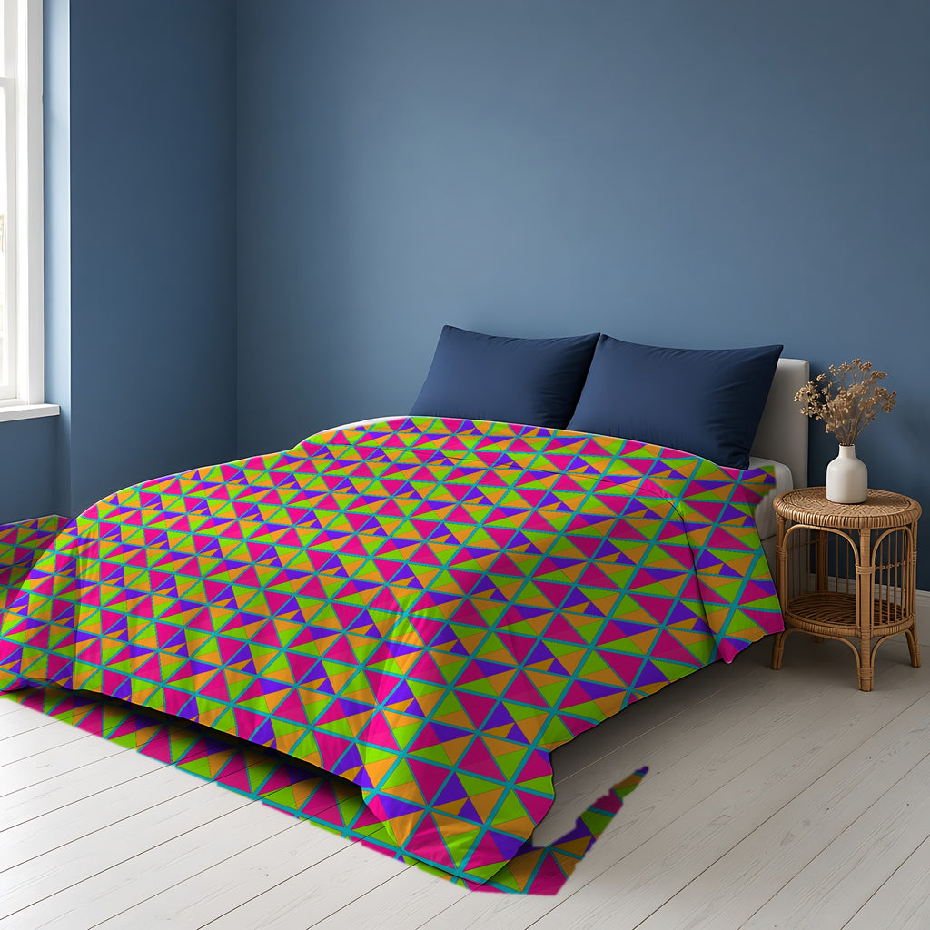 Split Square Fiesta Comforter on a bed in a Scandinavian blue bedroom