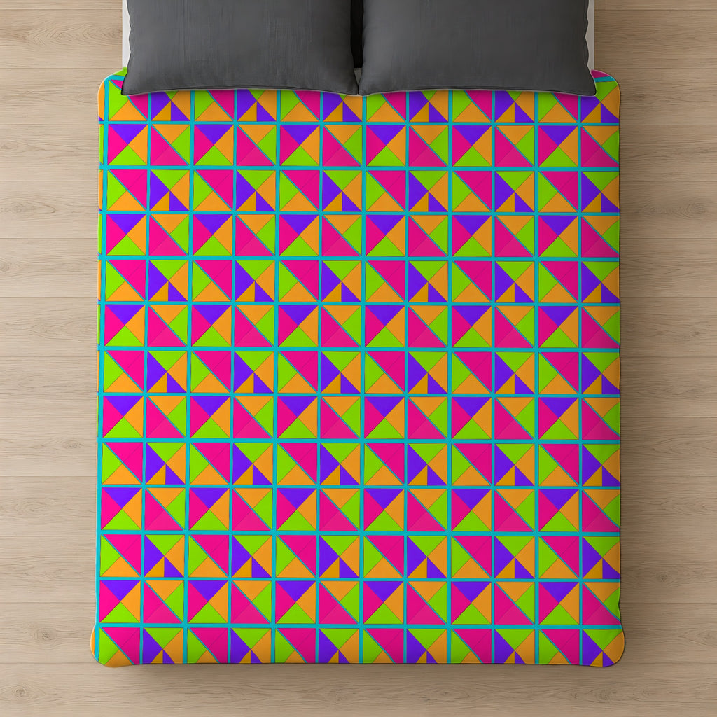 Split Square Fiesta Cotton Duvet Cover on a bed, seen from above