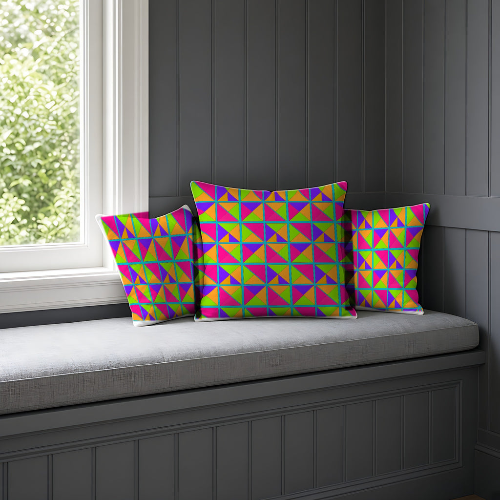 Split Square Fiesta Faux Suede Cushion on a window seat