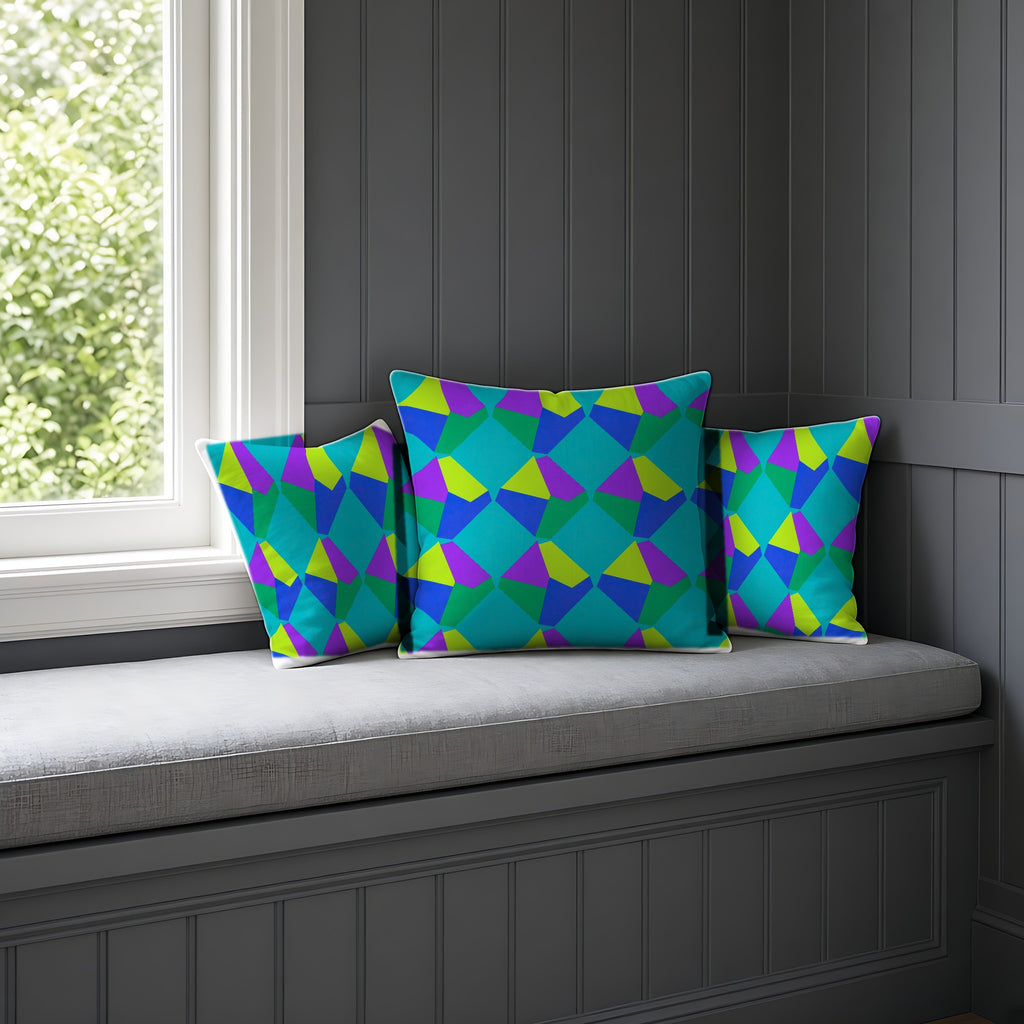 Grand Fractured Rhombus Faux Suede Cushion on a window seat