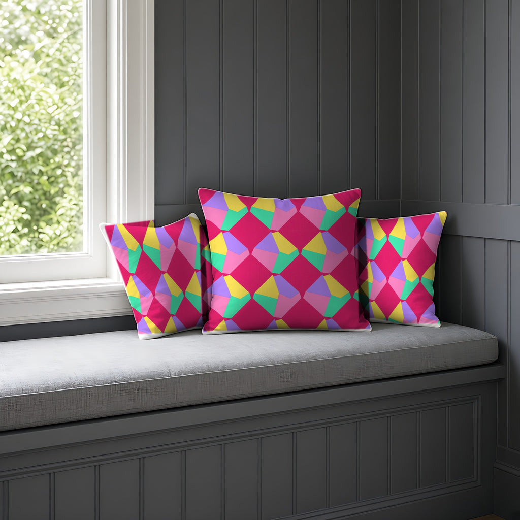 Grand Fractured Rhombus Faux Suede Cushion on a window seat