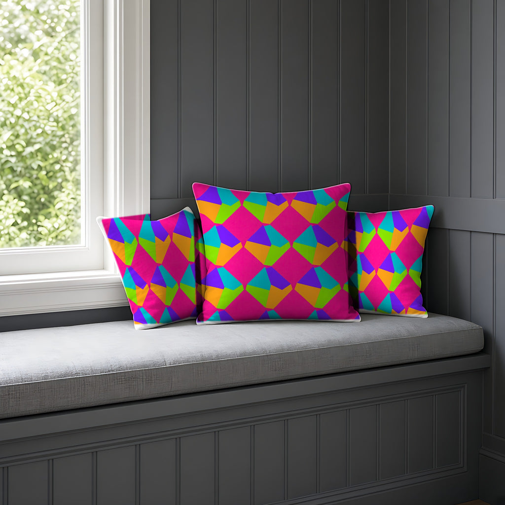Grand Fractured Rhombus Faux Suede Cushion on a window seat