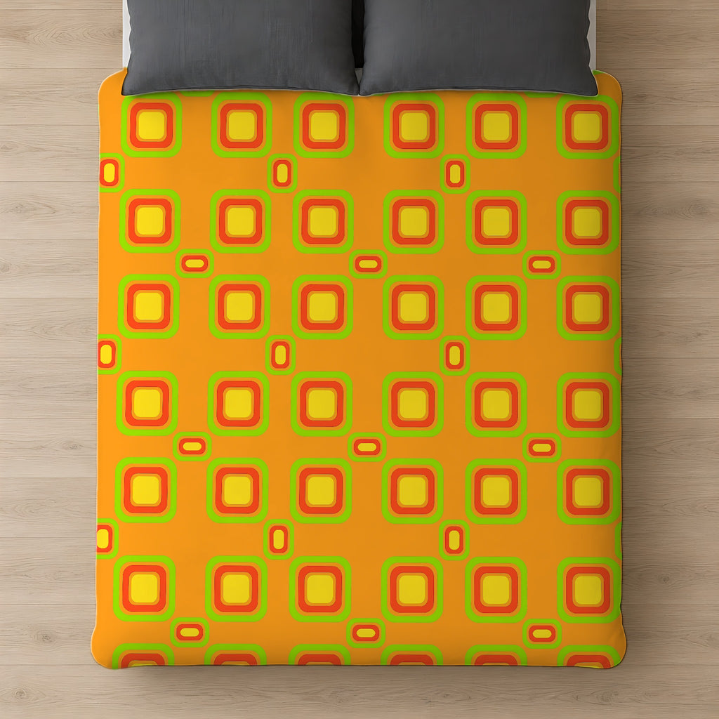 Big Ripple Squares Cotton Duvet Cover on a bed, seen from above