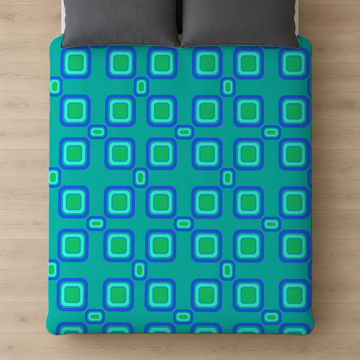 Big Ripple Squares Comforter on a bed, seen from above