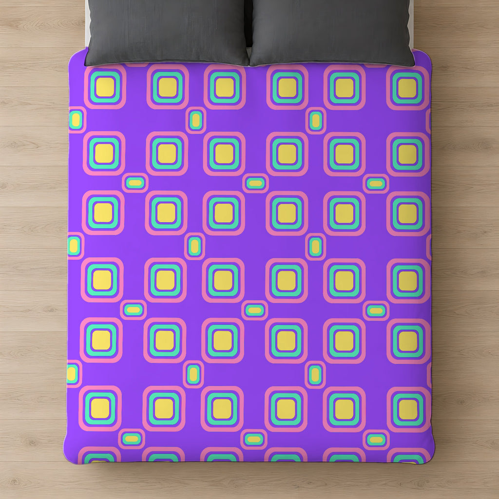 Big Ripple Squares Cotton Duvet Cover on a bed, seen from above